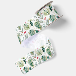Ruban En Satin Abstract Scandinavian Christmas Foliage Sage Green