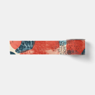 Ruban En Satin abstrait géométrique moderne Corail et Bleu