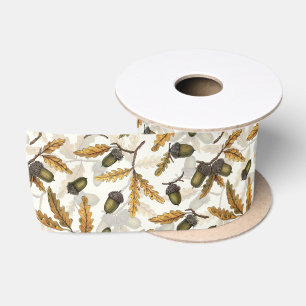 Ruban En Satin Acornes et feuilles de chêne sur blanc