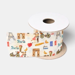 Ruban En Satin Adorables motifs parisiens aquarelles fantaisistes