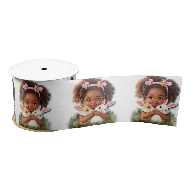 Ruban En Satin African-American Toddler With Easter Bunnies (Bobine)