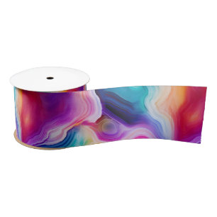 Ruban En Satin Agate Arc-en-Ciel   Motif de Pierre Abstraite Vibr