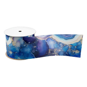 Ruban En Satin Agate Céleste   Motif de Géode de Pierre Abstraite