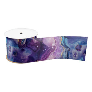 Ruban En Satin Agate Céleste   Motif de Pierre Abstraite Cosmique