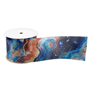Ruban En Satin Agate Céleste Motif de Pierre Cosmique Ardente