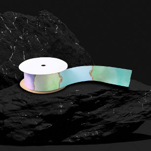 Ruban En Satin Agate Holo   Faux Iridescente Pastel Ombre Marble