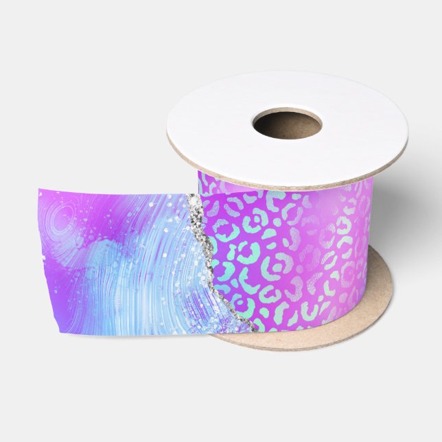 Ruban En Satin Agate Léopard Néon | Motif de Pierre Abstraite Gla (Bobine)