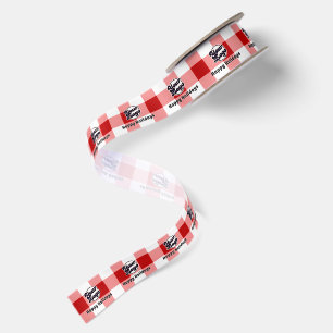 Ruban En Satin Ajoutez votre logo Red Gingham Happy Christmas Emb