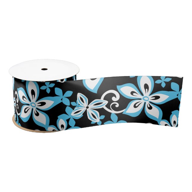 RUBAN EN SATIN ALOHA HAWAII (NOIR/BLEU) SATIN RIBBON (Bobine)