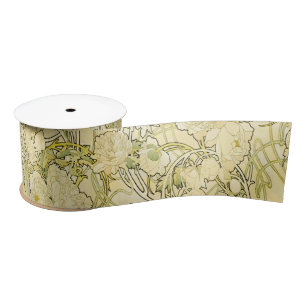 Ruban En Satin Alphonse Mucha Pivoines motif floral Art nouveau