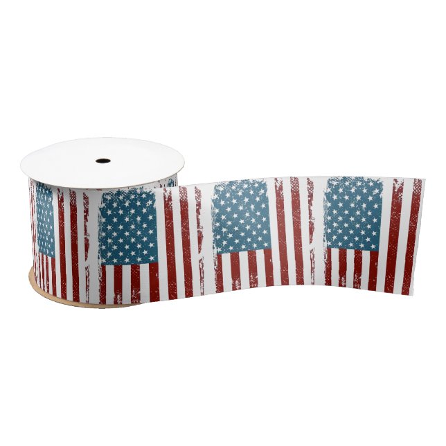 Ruban En Satin American Flag Distressed Design (Bobine)