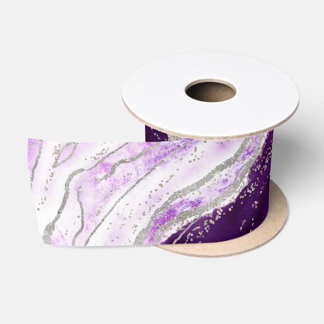 Ruban En Satin Amethyst Purple & Silver Geode Agate Rock Mariage (Bobine)