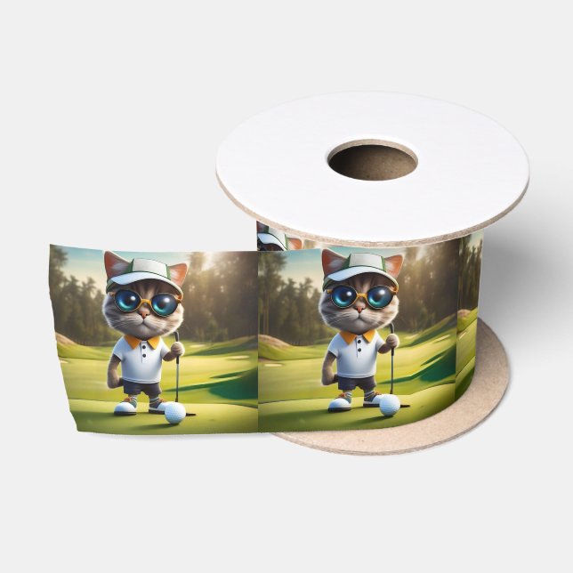 Ruban En Satin Amusant Animé Cat Golf Player, (Bobine)