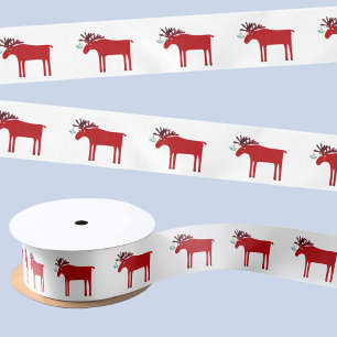 Ruban En Satin Amusant Moose Holiday Rouge et Blanc