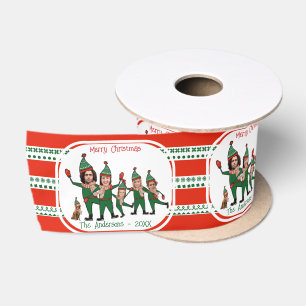 Ruban En Satin Amusante famille Elf Six avec Chien Rouge & Vert C