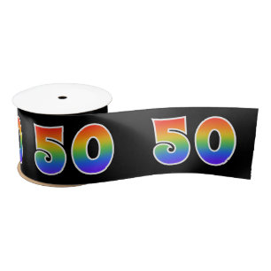 Ruban En Satin Amusement, motif "50" d'arc-en-ciel nombre