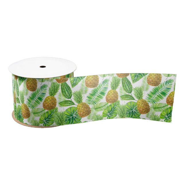 Ruban En Satin Ananas et feuilles tropicaux (Bobine)