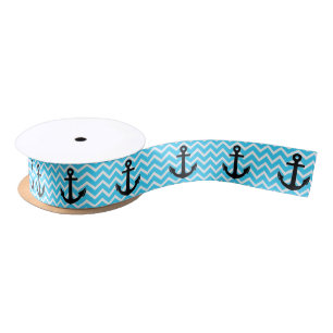 Ruban En Satin Ancre Chevron Bleu Aqua