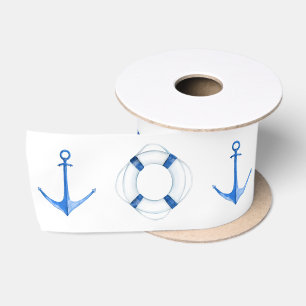 Ruban En Satin Ancre de bateau et bouée de sauvetage bleue rustiq