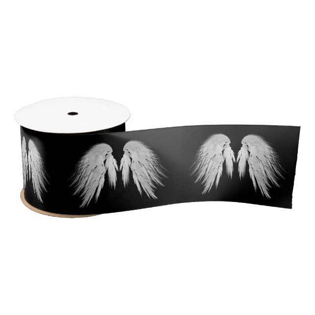 Ruban En Satin ANGEL WINGS Black Personnalisable (Bobine)