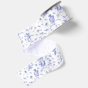 Ruban En Satin Anges Cupidons Floral Toile Bleu Vintage