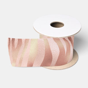 Ruban En Satin Animal Zèbre Rayures Rose Clair Doré Bronze