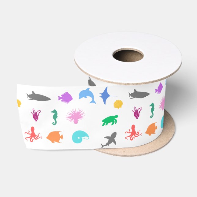 Ruban En Satin Animaux marins à motifs (Bobine)