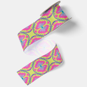 Ruban En Satin Anneau floral vert citron en forme de carré arrond