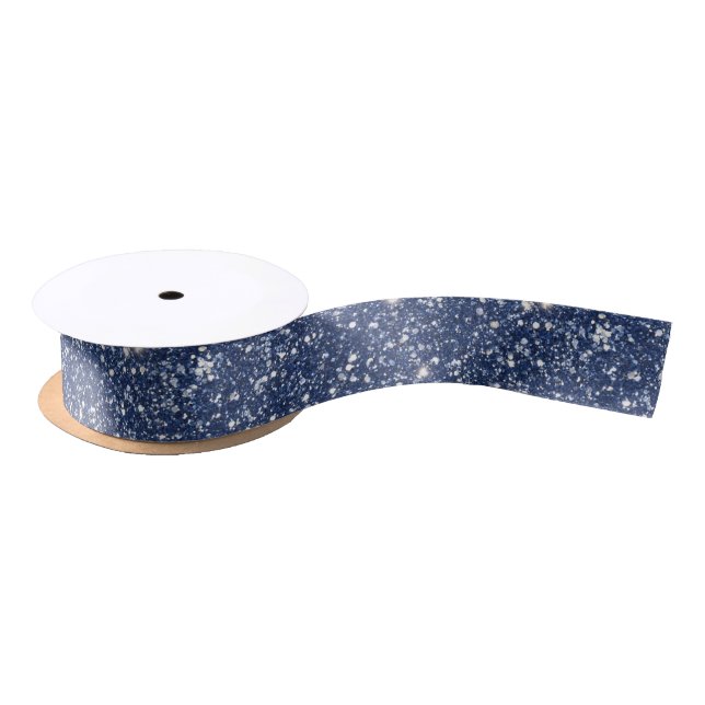 Ruban En Satin Anniversaire Paillettes Bleu Profond (Bobine)