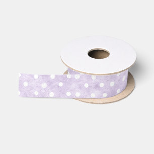 Ruban En Satin Anniversaire pois blancs lavande