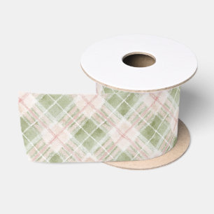Ruban En Satin Anniversaire Rayures Carreaux Vert Rose