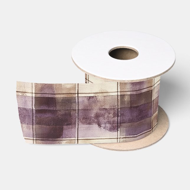 Ruban En Satin Anniversaire Rayures Crème Beige Violet (Bobine)