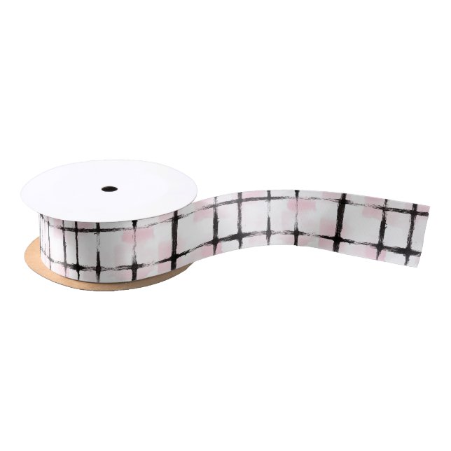 Ruban En Satin Anniversaire Rayures Noires Rose (Bobine)