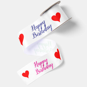 Ruban En Satin Anniversaire Vert Bleu Rose Rouge Cœurs 3"