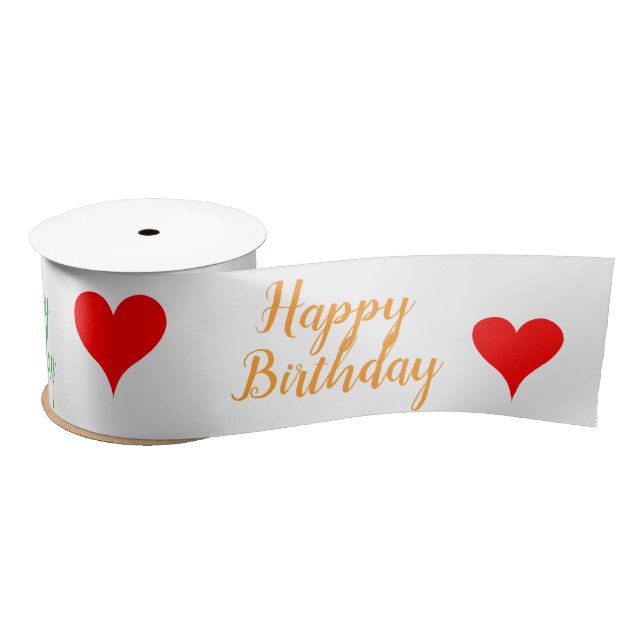 Ruban En Satin Anniversaire Vert Rose Orange Coeurs Rouges (Bobine)