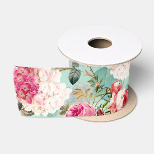 Ruban En Satin Antique Nostalgale Redouté Rose menthe Motif