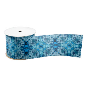 Ruban En Satin Aquarelle Abstrait Floral Bleu Denim