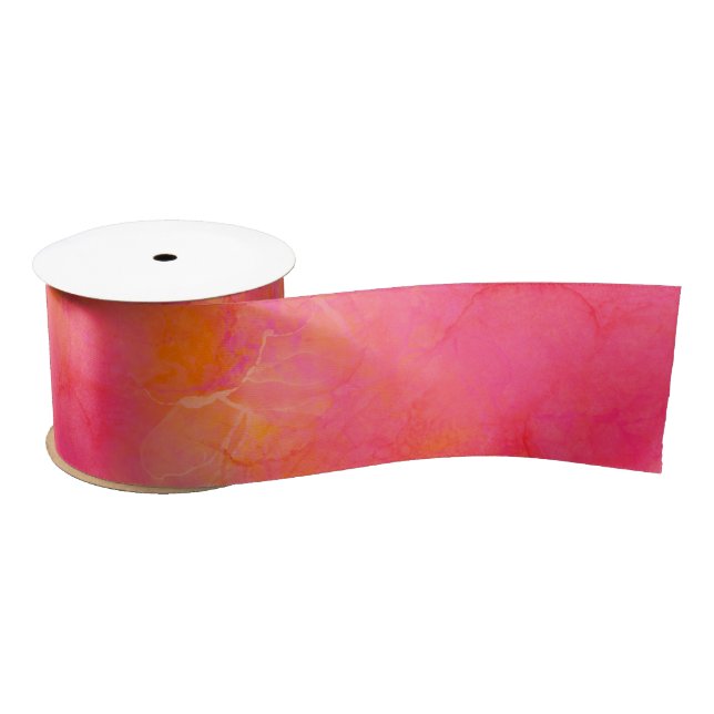 Ruban En Satin Aquarelle Abstraite Encre Art Rose Orange Wrapping (Bobine)