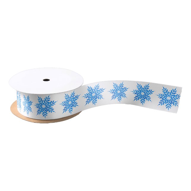 Ruban En Satin Aquarelle Blue Snowflake Motif (Bobine)