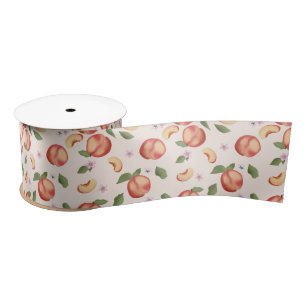 Ruban En Satin Aquarelle botanique Pêches et fleurs
