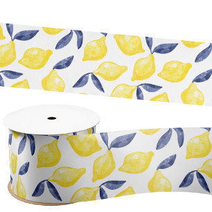Ruban En Satin Aquarelle Citron Motif