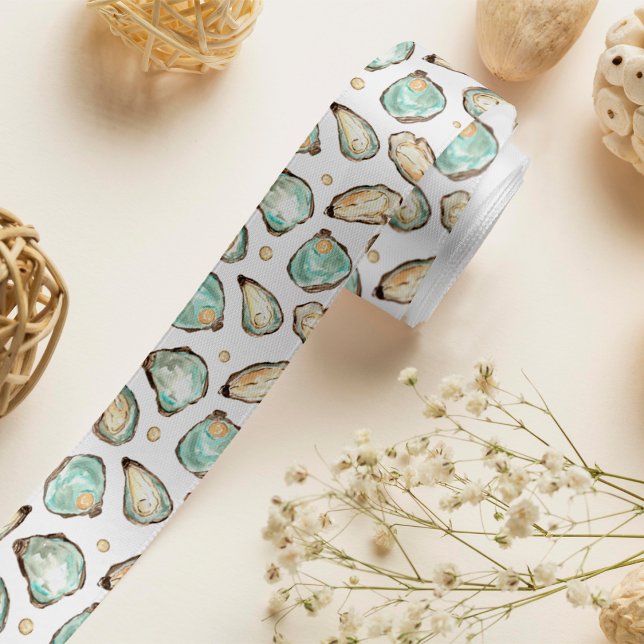 Ruban En Satin Aquarelle côtière huître et Motif Pearl (Créateur téléchargé)