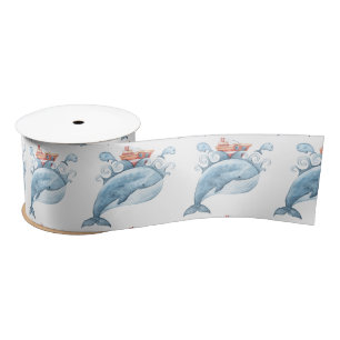 Ruban En Satin Aquarelle de baleine bleue