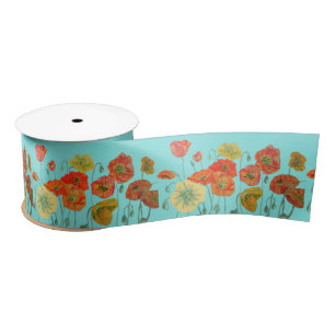 Ruban En Satin Aquarelle de Poppy Orange Rouge Aqua Plutôt floral
