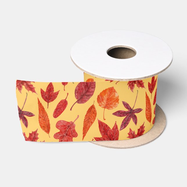 Ruban En Satin Aquarelle des feuilles rouges (Bobine)