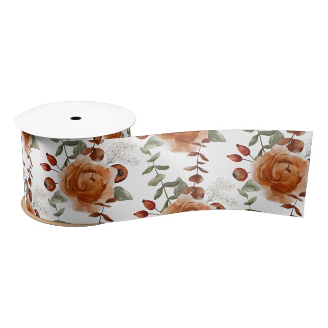 Ruban En Satin Aquarelle d'hiver Ruban floral (Bobine)