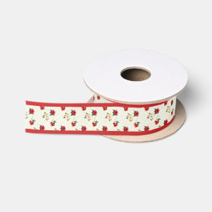 Ruban En Satin Aquarelle Floral Vintage Poinsettia Rouge Noël