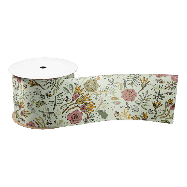 Ruban En Satin Aquarelle Florale Fleurs d'abeille Élégante Modern (Bobine)