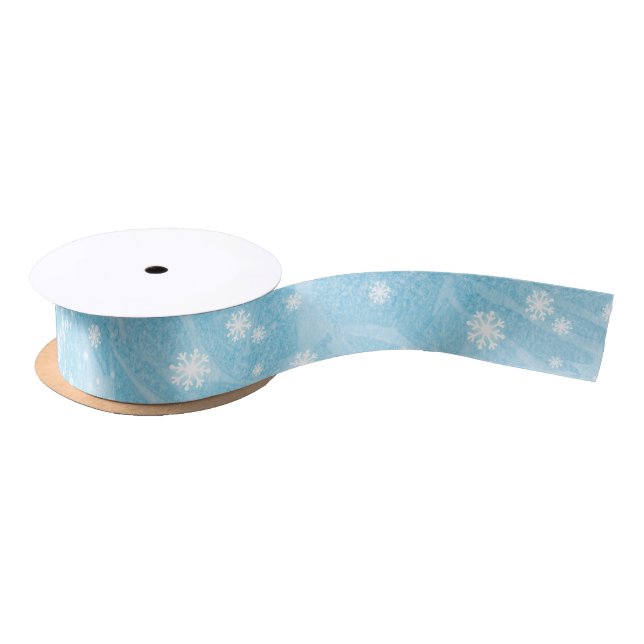 Ruban En Satin Aquarelle Froid Flocon de neige bleu Ice Design (Bobine)