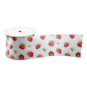 Ruban En Satin Aquarelle Fruits fraises et fleurs fraises